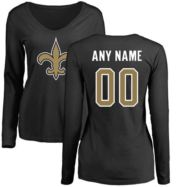 Women New Orleans Saints NFL Pro Line Black Custom Name and Number Logo Slim Fit Long Sleeve T-Shirt->nfl t-shirts->Sports Accessory